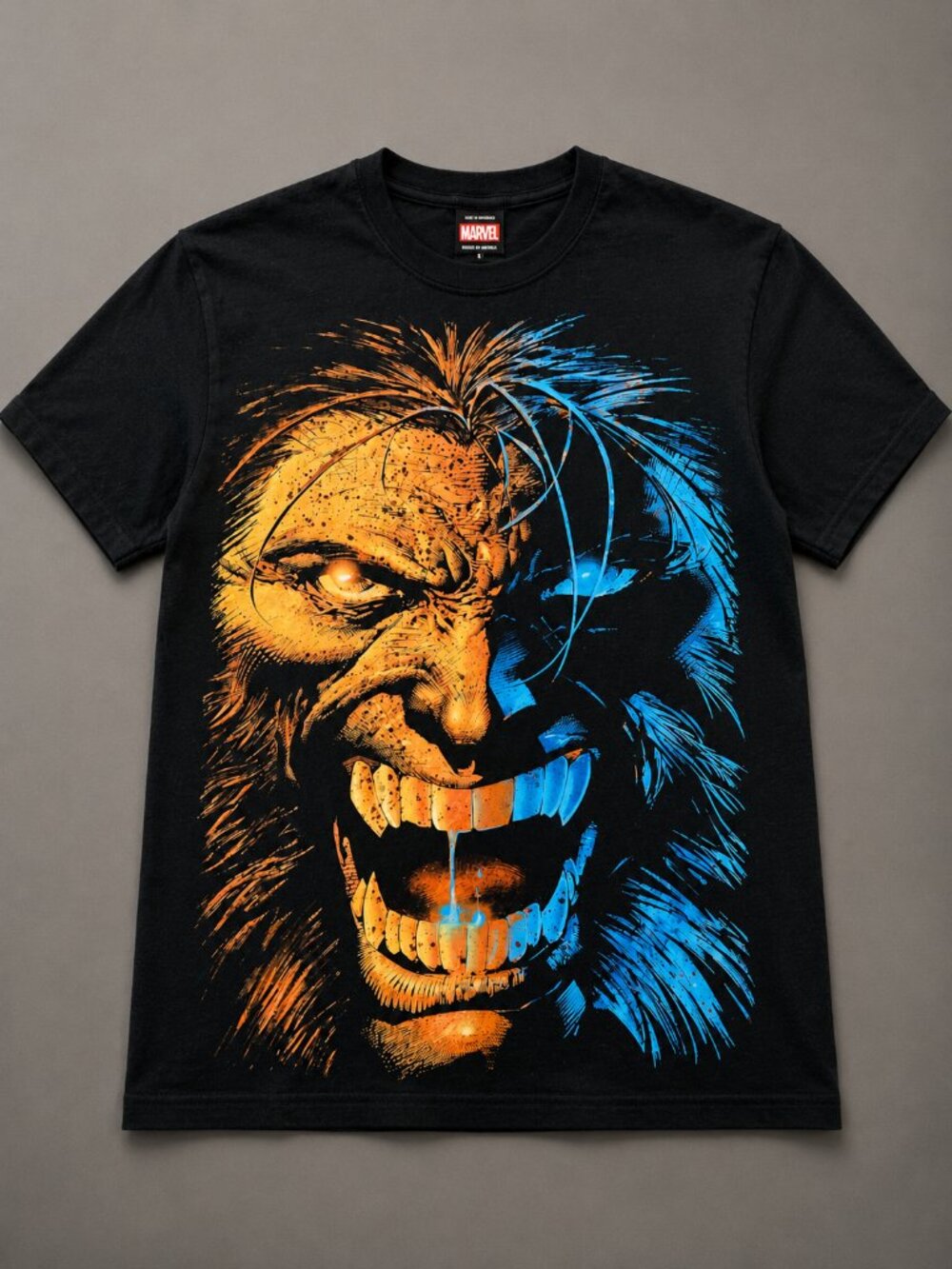 Vintage Y2K Marvel Mad Engine Wolverine Logan Half & Half Face T-Shirt